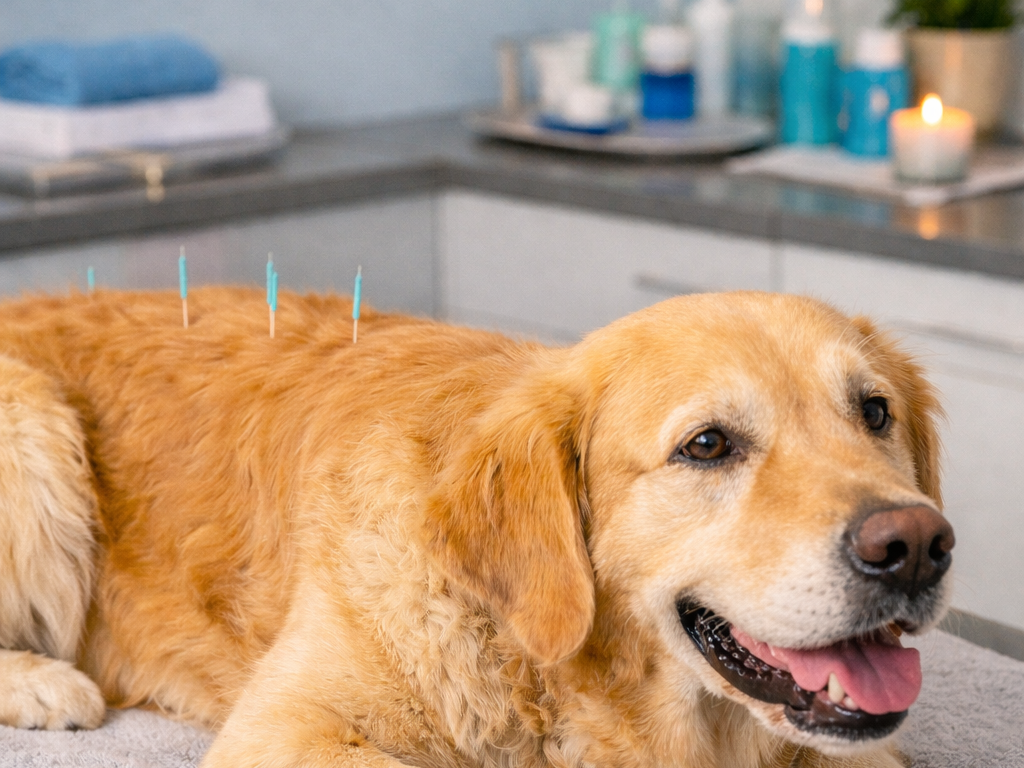 Golden Retriever erhält eine Akupunktur-Behandlung